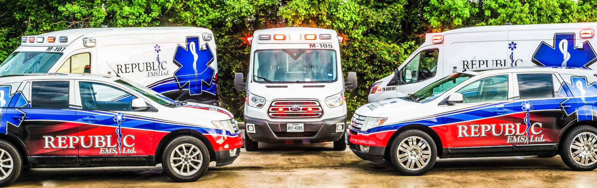 Republic EMS ambulances and response vehicles lined up